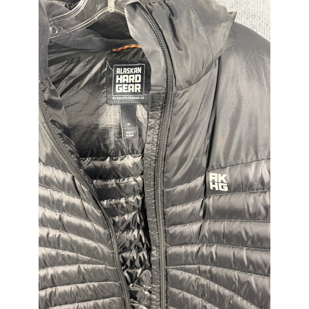 Mens XL Jacket, Alaskan Hard Gear, Black, Hooded Quilted Ripstop Zip Up, Puffer